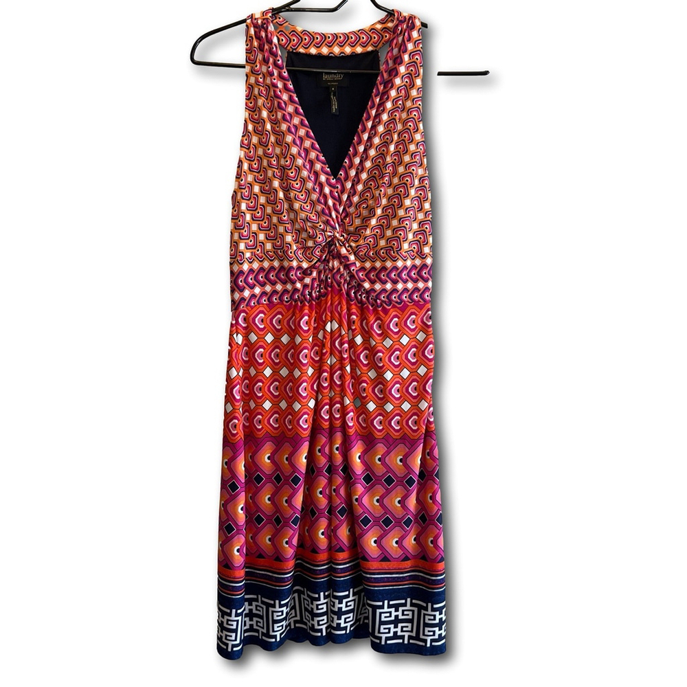 Laundry Shelli Segal Sleeveless Halter Dress Sz6 Twisted Cinched Bust Geometric